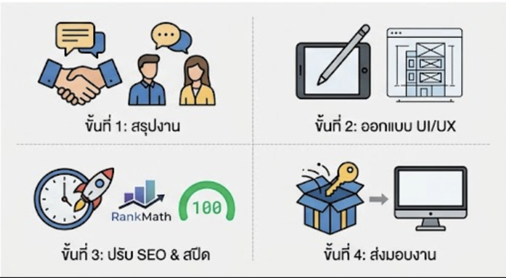 ขั้นตอนการส่งมอบงานเว็บไซต์บริษัทรับเหมาก่อสร้าง คะแนนเขียว 90+ ตรงเวลา 14 วัน
